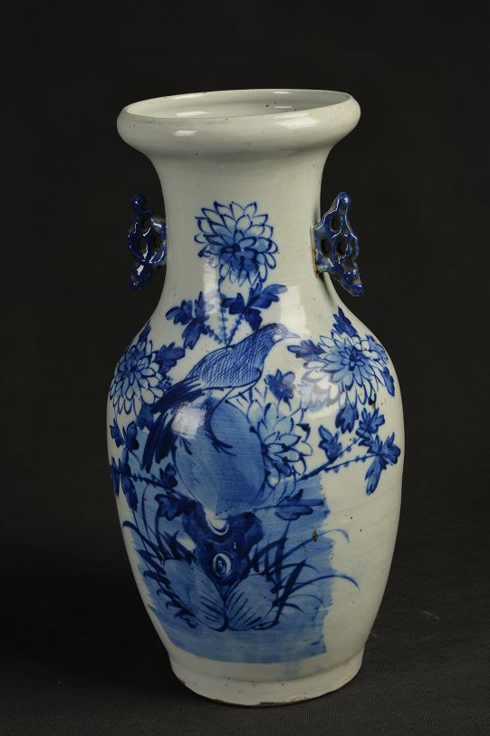 清双耳青花花鸟图瓶- 平度市博物馆