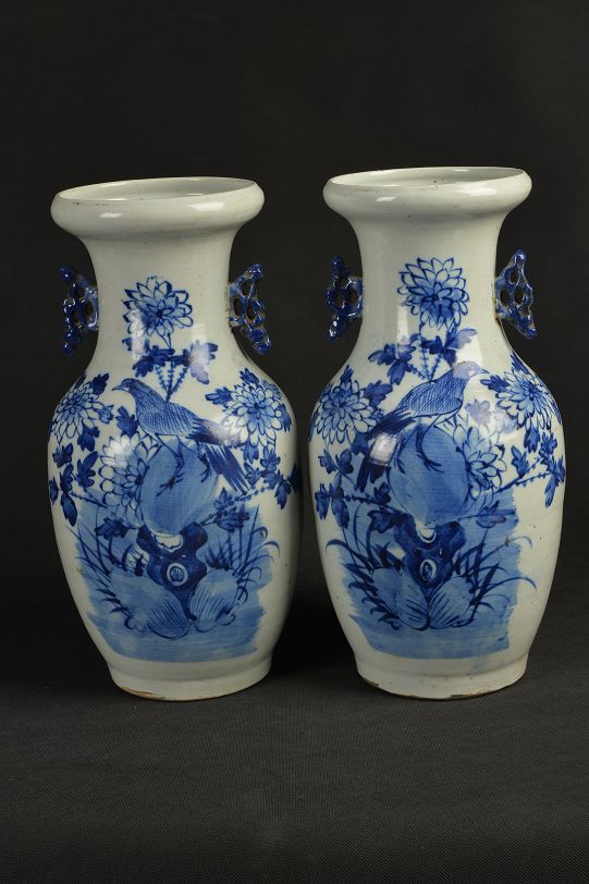 清双耳青花花鸟图瓶- 平度市博物馆